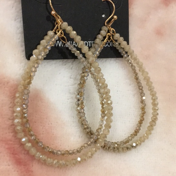 Mia Tess Tan Rondell Crystal Large Hoop Dangle Earrings NWT Gold Alloy - Picture 3 of 12
